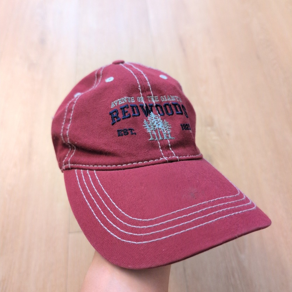 Avenue of the Giants Redwoods Souvenir Hat Maroon Cotton Adjustable Baseball Cap